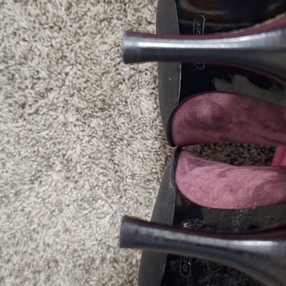 Coach "Aubry" leather suede slip-on loafer heels brass accent - 10 - merlot red - Picture 10 of 11